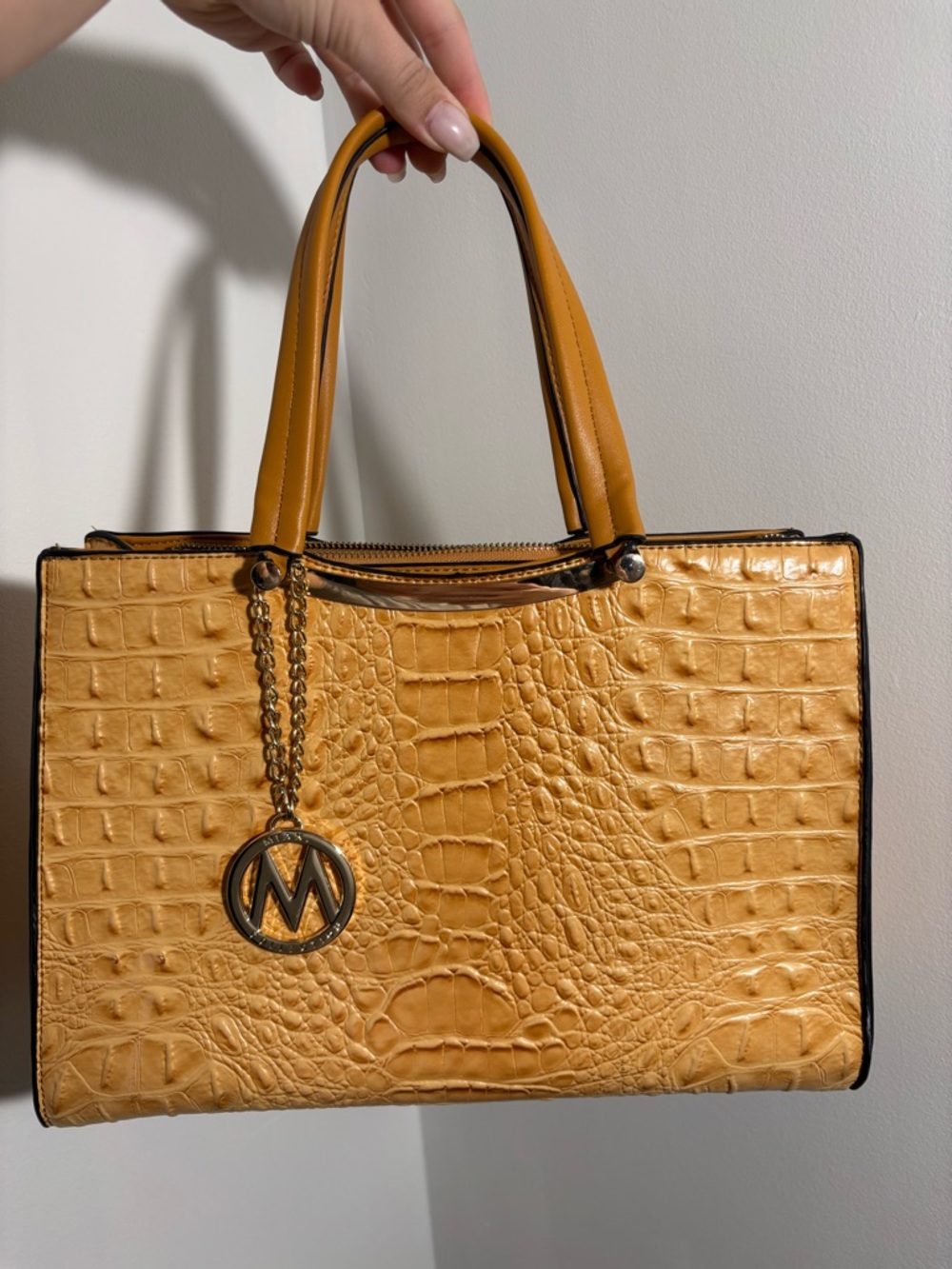 Mia. K. Farrow MKF Collection Croc Embossed Tan Satchel Bag